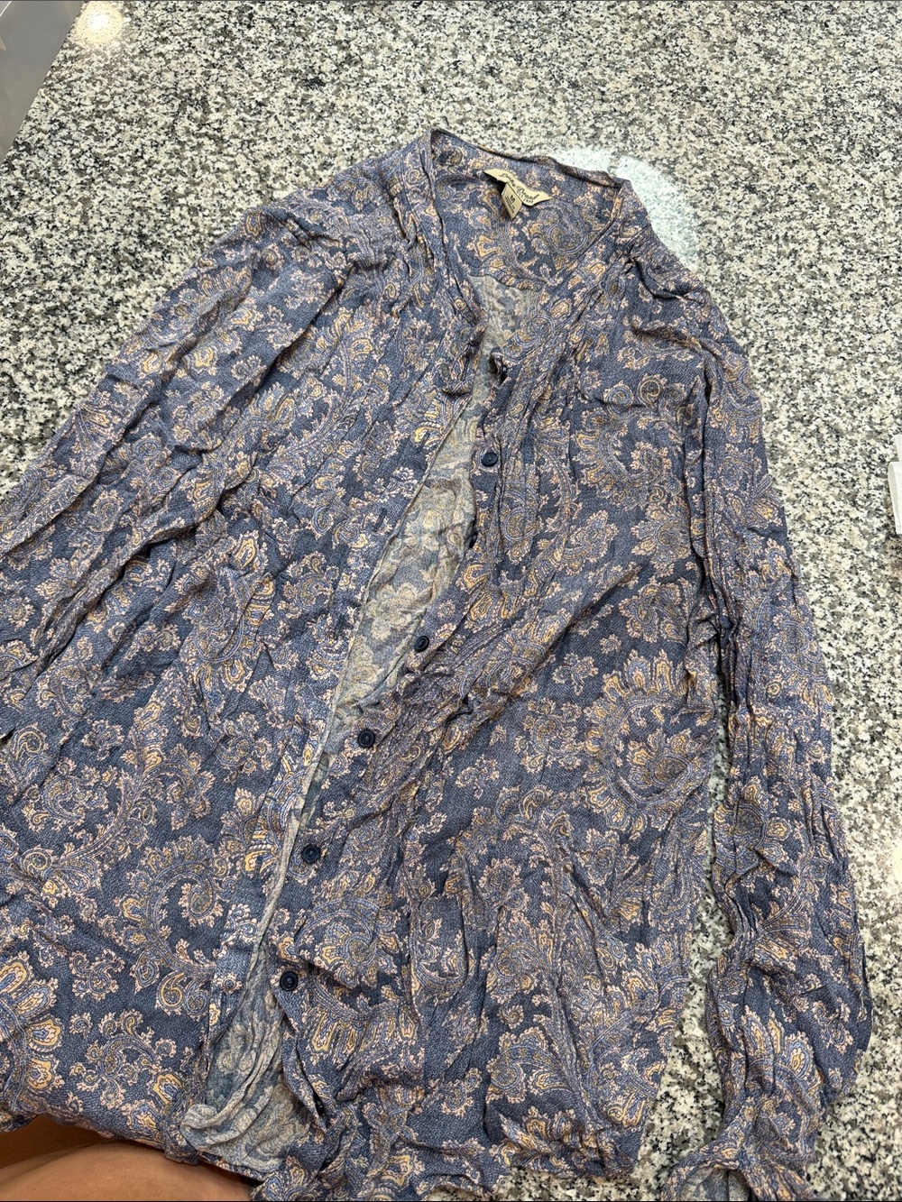 Lucky Brand Navy and Tan Paisley Button-Front Women's Shirt